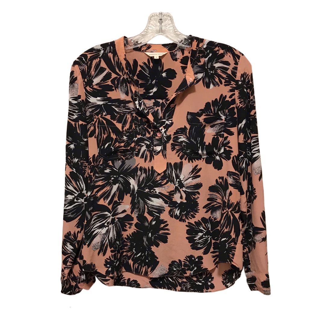Rebecca Taylor Black And Tan Floral Blouse